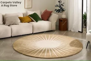 Round Brown Hand-Tufted Wool Handmade Area Rug Carpet for Living Room Bedroom - Picture 1 of 6