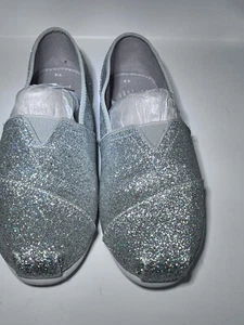 Toms Girls Alpargata Silver Glitter Loafers Slip On Shoes Size 4 Y - Picture 1 of 7
