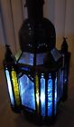 Vintage Islamic Moroccan Pierced Iron Stained Glass Candle Lamp Lantern 20 1/2"
