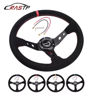 14inch 350mm Deep Dish 93mm Drifting Racing Steering Wheel Suede Leather - Picture 1 of 10