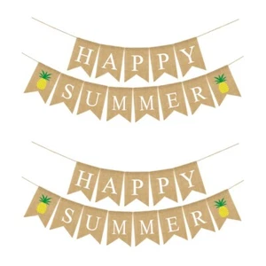 2pcs Garland Happy Summer Letters Garland Hawaii Party Bunting Banner Pineapple - Picture 1 of 12