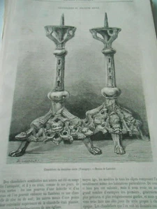 Chandeliers du 12ème siècle 1872 Gravure Old Print - Imagen 1 de 1