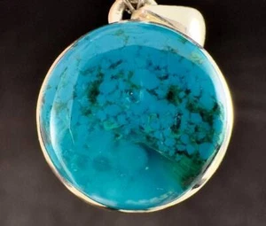 CHRYSOCOLLA Crystal Pendant, Gem Silica, Blue Chalcedony, Sterling Silver, 54189 - Picture 1 of 4