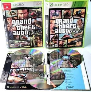 SAUBER Grand Theft Auto IV 4 & GTA V 5 Bundle XBoX 360 Spiele Lot CIB Handbücher-Karte - Bild 1 von 11