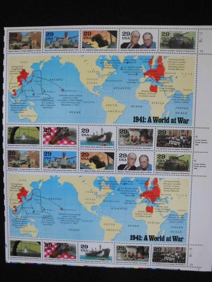  1941 A World at War, 10 different designs, twenty 29c stamps in plastic NEW - Image 1 of 1