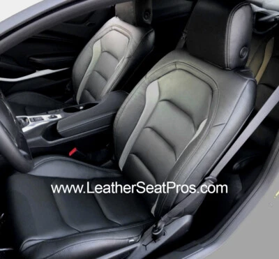 Fundas de asiento de cuero para Chevrolet Camaro 2016-24 cupé convertible negro gris plata Foto 1 de 4