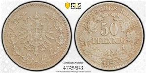 Germany Empire 1878E 50 Pfennig, Low Mintage Issue, PCGS XF Detail - Picture 1 of 3