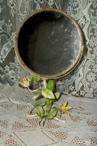 ITALIAN TOLE SWIVEL MIRROR VANITY YELLOW FLOWERS RUSTY CHIPPY AGED VINTAGE Cover