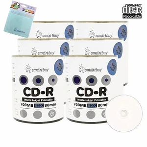 600 Smartbuy CD-R 52X disco imprimible cubo de inyección de tinta blanco + tela de microfibra GRATUITA - Imagen 1 de 5