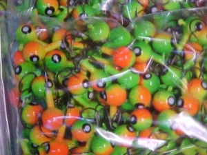 100 NEW FISHING LEAD HEAD JIG HEADS 5/16 OZ WALLEYE JIGS GREEN ORANGE CHARTREUSE - Picture 1 of 4