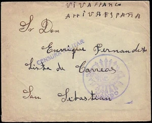 España - Guerra Civil - Falange - 1937 -Marca "Falange - Mando" a San Sebastián - Imagen 1 de 1