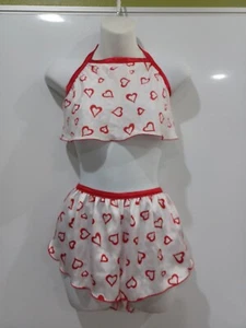 NNT Sm/med Coquette Red & White Heart Pattern Silky Halter Top & Shorts - Picture 1 of 5