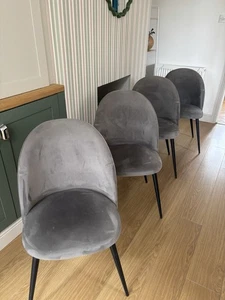 Set Of 4 Grey Velvet Dining Chairs With Black Legs (Jysk KOKKEDAL) - Picture 1 of 3