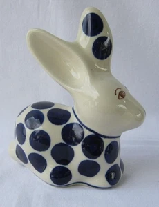 Handmade Polish Ceramic Artwork Rabbit in Blue and White Boleslawiec Pottery - Picture 1 of 12