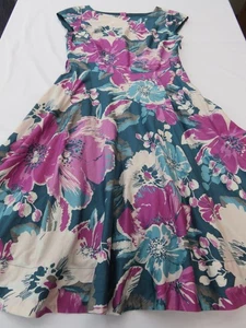 MONSOON TEAL & MAUVE PATTERN 100% COTTON VINTAGE VIBE FIT & FLARE DRESS UK 12 - Picture 1 of 20