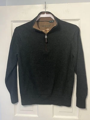 Orvis Sweater Mens Small Green Gray Quarter Zip Merino Wool Pullover Knit - Image 1 of 4