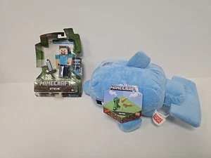 Mattel Mojang Studios Minecraft Plush Dolphin 11” NWT & Steve Figure NEW READ  - Picture 1 of 13