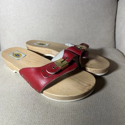 VTG Dr Scholls Original Clogs Womens 9 Exercise Wooden Shoes Sandals Red Italy - Image 1 of 4