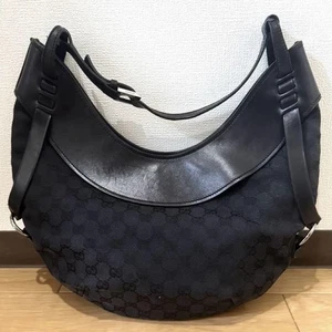 GUCCI Bolso de Hombro Cartera GG Lona Cuero Negro Auténtico - Imagen 1 de 24