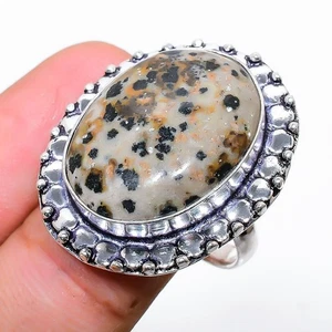 Natural Dalmatian Jasper Gemstone 925 Sterling Silver Jewelry Ring Size 8(US) - Picture 1 of 1