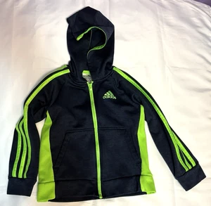Jungen Adidas Trainingsjacke mit Kapuze blau mit neongrün Größe 5 - Bild 1 von 4