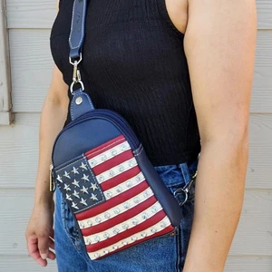 Montana West American Pride Collection US Flag Sling Bag Navy - Picture 1 of 7