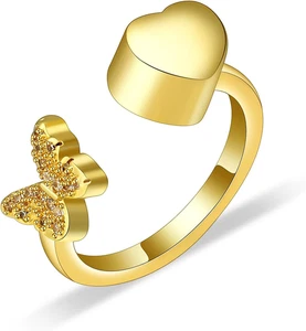 Schmetterling Urne Ringe für Asche für Frauen Gold Herz Einäscherung verstellbar Andenken - Bild 1 von 6