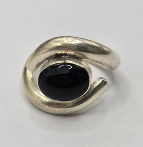 Size 5 Sterling Silver Wrap Style Setting Oval Black Onyx Stone MEXICO - Picture 1 of 5