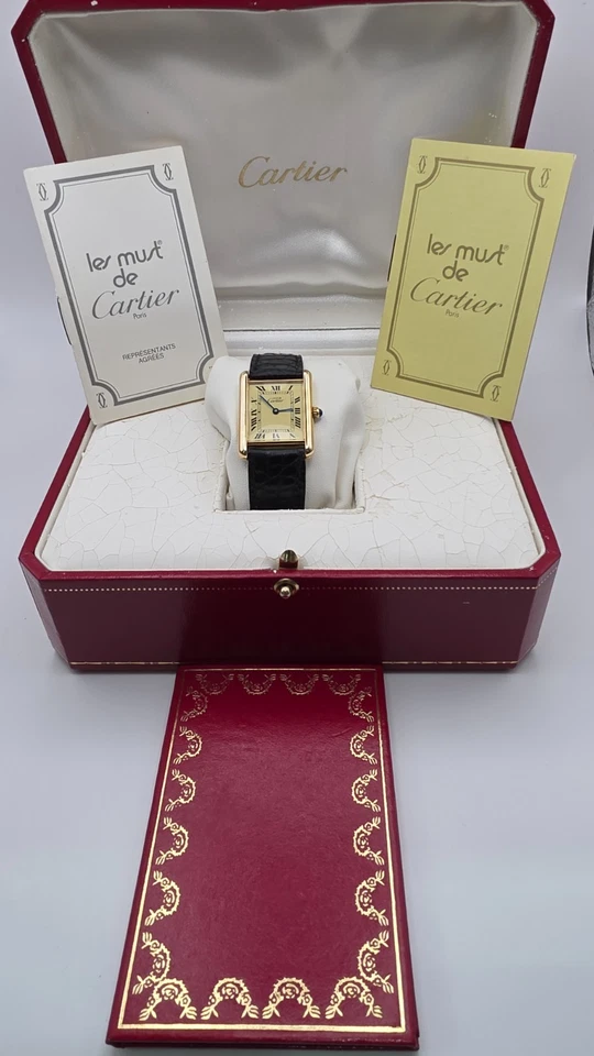Must de Cartier Tank 18ct Gold on Sterling Silver Mid Size Watch in Cartier Box. - image 1 of 4