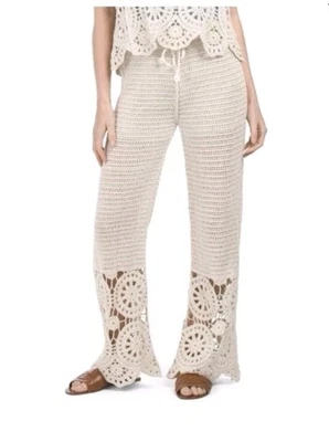 Pantalones Solitario Tejido Abierto Crochet Mujer M Hippie Boho Beige Crema Nuevos Con Etiquetas Foto 1 de 4