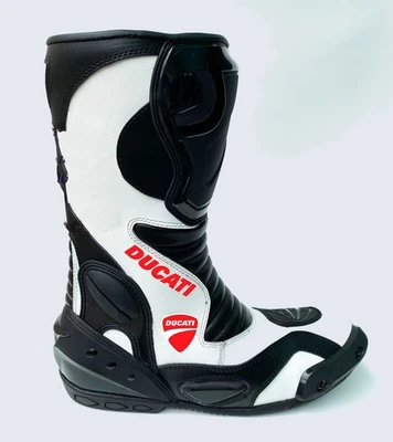 DUCATI Moto Botas de Cuero MOTOGP Hombres Carreras Motocicleta Cuero Zapatos Largos Foto 1 de 2
