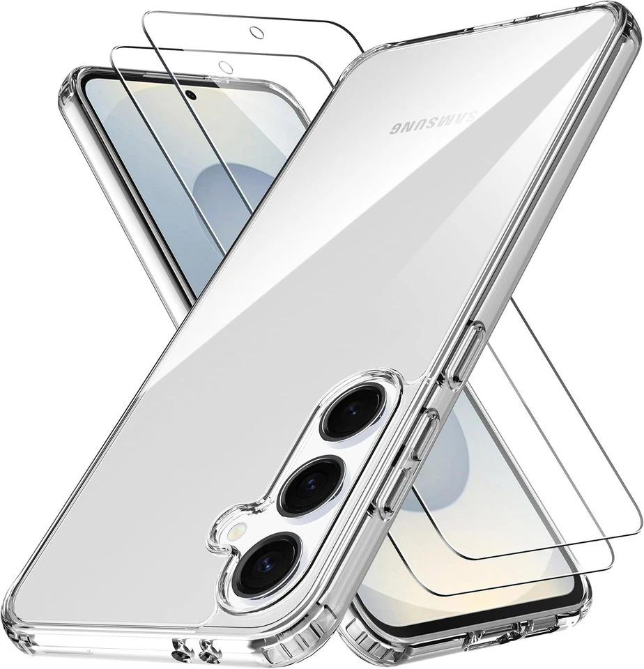 Прозрачный термополиуретановый чехол с жесткой задней панелью для ПК + 2 закаленных для Samsung Galaxy S25 Plus/S24 Plus - Изображение 1 из 1