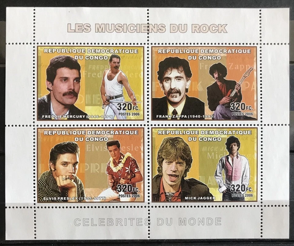 Elvis Presley / Jagger / Freddy Mercury / Zappa - sellos Congo MNH** Del.18 Foto 1 de 1