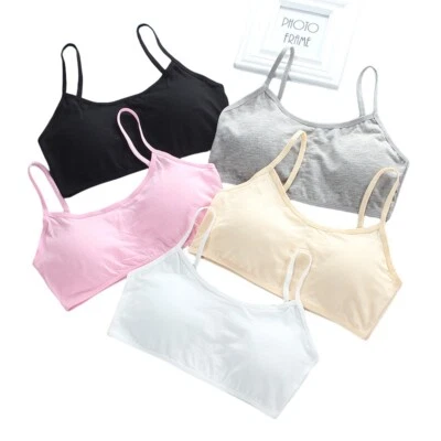 Reggiseno 5 pezzi cotone pubertà adolescente intimo sport allenamento traspirante bambini ragazze - Immagine 1 di 4