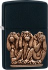 Zippo Three Monkeys, See, Hear, Speak No Evil, Black Matte Lighter NEW 29409