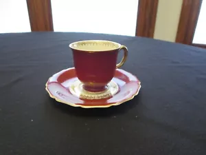 Vintage Rosenthal Continental Ivory Burgandy Demitasse Cup & Saucer - Bavaria - Picture 1 of 6