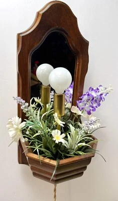OOAK Vintage Retro Kitsch Wooden Hanging Planter Sconce Wall Light WORKS  18” - Image 1 of 4