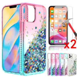 For iPhone 12 Pro Max/12 Pro mini Case Liquid Glitter TPU Cover+Tempered Glass - Picture 1 of 37