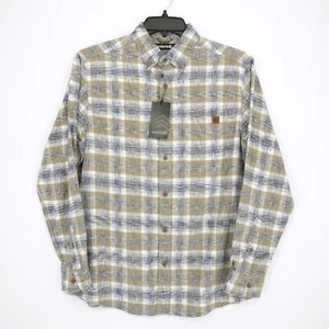Solaris Men's Long-Sleeve Shirt M Beige Navy White Plaid Lens Cleaner NWT - Picture 1 of 13