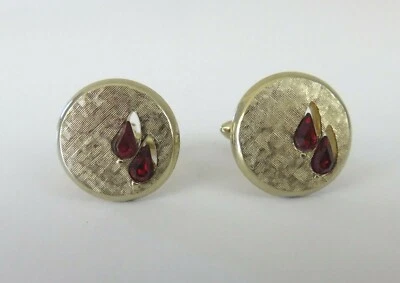 Gemelos vintage Swank para hombre redondos dorados con piedras de lágrima roja Foto 1 de 4
