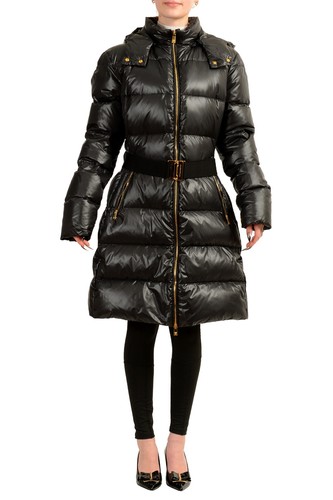 Versace donna piumino nero parka giacca cappotto con cappuccio staccabile US L IT 44