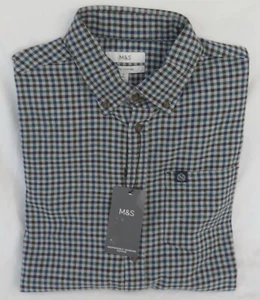 MEN'S MARKS AND SPENCER GREEN MIX BRUSHED PURE COTTON CHECK SHIRT SIZE M - Picture 1 of 10
