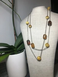 Natural Amber necklace, long with two shapes of beads with various colors - Picture 1 of 11
