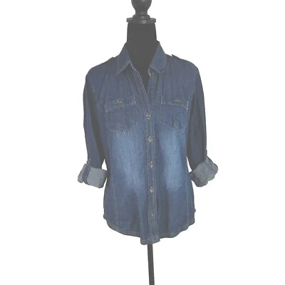 Camisa New Look Moda Top Desgastado Manga Enrollable Blusa Y2k Denim Talla L Fiebre Foto 1 de 4