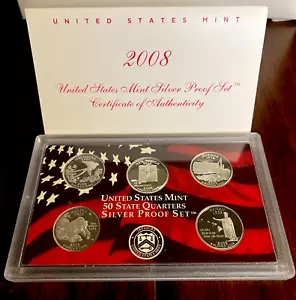 2008 United States Mint 50 State Quarter SILVER Proof Set -- COA - Picture 1 of 5