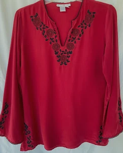 VTG..MAROON & BLACK..EMBROIDERED..SILK..HIPPIE..BOHO..PEASANT..TOP..sz LARGE - Picture 1 of 5