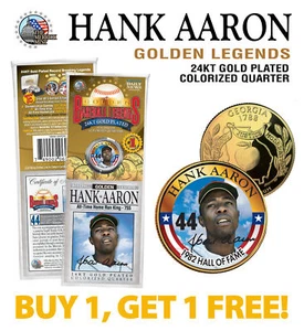HANK AARON Golden Legends 24K Gold Plated GEORGIA State Quarter U.S. Münze - BOGO - Bild 1 von 1