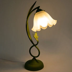 Table Lamp Flower Shape Glass Bedside Desk Light Fixture Green Reading Lamp - Picture 1 of 20