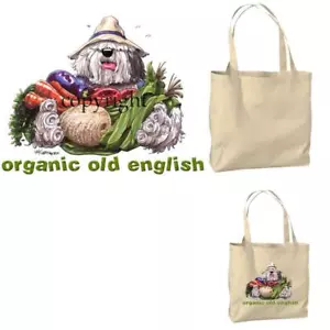 Vecchia borsa tote inglese cane da pastore cartone animato artista verdure biologiche tela spesa - Foto 1 di 3