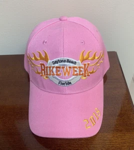 Gorra de playa Daytona 2018 rosa amarillo llama logotipo Bike Week gorra con correa - Imagen 1 de 4